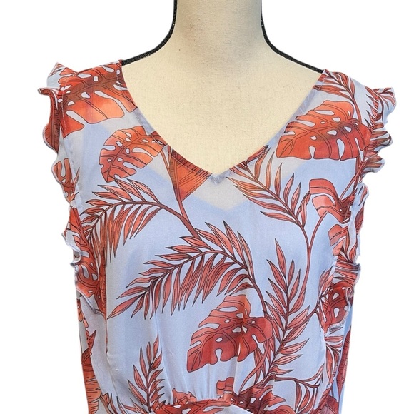 CAbi Style #5381 Isabel Blue Coral Palm Leaf Print Ruffle Sleeve Summer Dress L - Picture 9 of 14